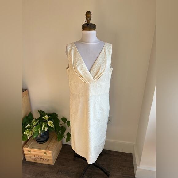 MAXMARA IVORY JACQUARD COTTON SLEEVELESS DRESS SIZE 12 - Picture 2 of 9